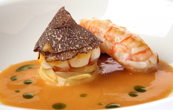 Emulsión de gachas con lomo de cigala y senderuelas